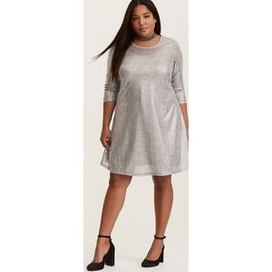 Torrid Silver Metallic Shimmer Ribbed Knit Trapeze Dress NWOT